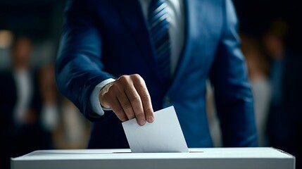 Man casting ballot into box, participating in election