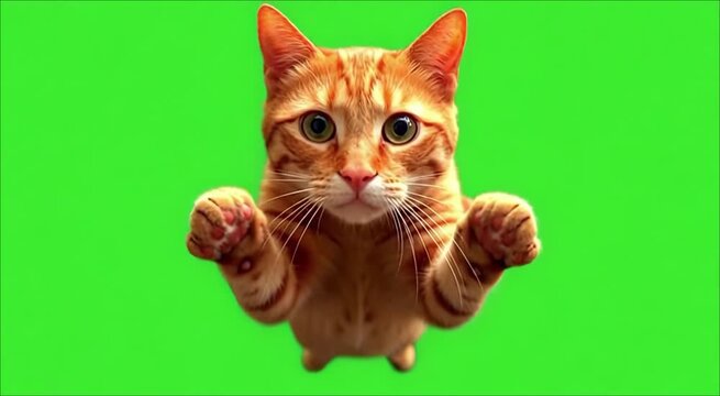Orange Cat Opening Mouth Meowing Talking for Voice Over on Green Screen