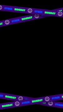 Cyber Monday Neon Sale Ribbon on Black Background Vertical Loop