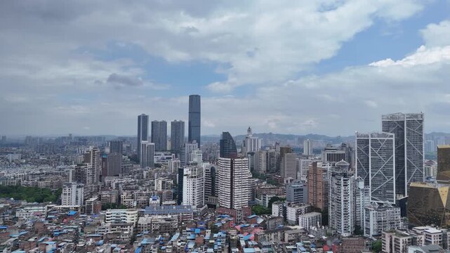 Liuzhou Downtown Aerial - Guangxi China Skyline with Modern Skyscrapers