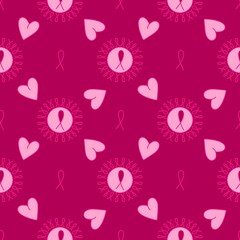 Fototapeta premium Breast cancer month seamless pink ribbon day mammogram pattern for medical accessories and medicine textiles