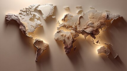 2D world map on a white wall