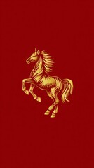 Golden Horse on Red Background for Festive Decor