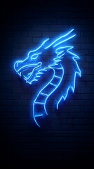 Neon Dragon Head Against Dark Brick Wall