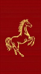 Elegant Gold Horse Design on Red Background