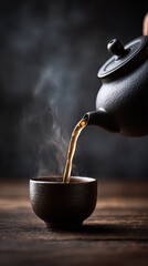 Hot Tea Pouring from a Traditional Teapot