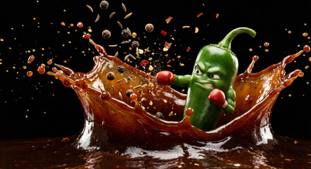 Explosive Spicy Food Concepts: High Speed Hot Sauce Racing, Surfing Pizza, and Boxing Jalapeno with Fire and Motion