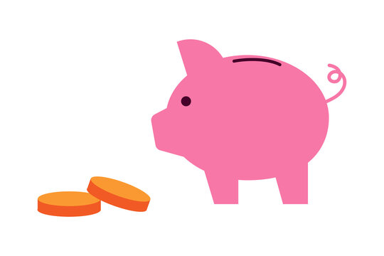 Piggy bank with stacked coins illustration representing savings accumulation and wealth building. Perfect for finance, banking, business, investment, money management, financial security, planning PNG