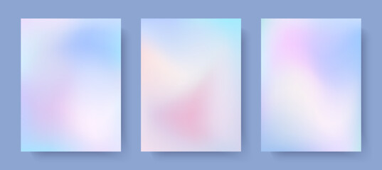 Naklejka premium Winter gradient backgrounds in soft pastel colors.Abstract aurora banners in blue,pink,purple,white.Dreamy watercolor wallpapers.Delicate minimal designs for prints;ad,covers;branding.