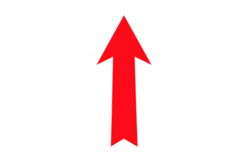 Red arrow pointing up indicating growth, success, increased direction, striving for progress, and upward movement