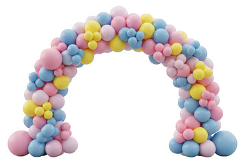 Pastel balloon arch isolated transparent for birthday party decoration