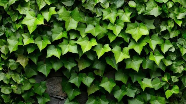 Stone Wall Covered with Lush Green Ivy - Natural Botanical Background