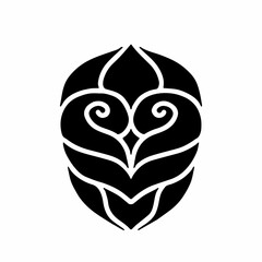 Abstract black tribal mask logo design, vector illustration isolated on white background, suitable for branding, tattoo, or symbolic graphic use.