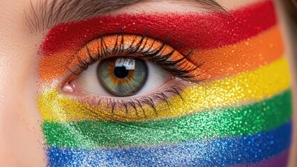 Rainbow glitter eye makeup for Pride celebration