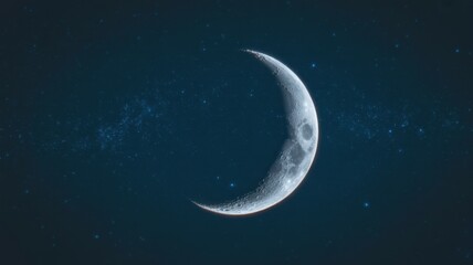 Crescent Moon in Mystical Night Sky with Soft Lunar Glow on Dark Blue Canvas for Astrology