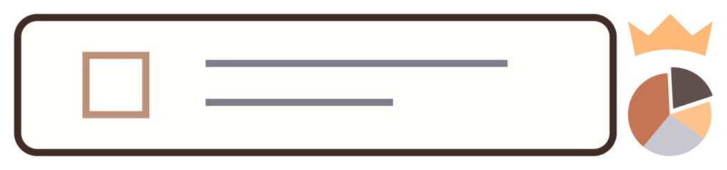 Obraz premium Data analysis, digital marketing, search tools, user rankings, business solutions, online metrics. Search bar with pie chart and crown symbol. Data analysis and digital marketing concept