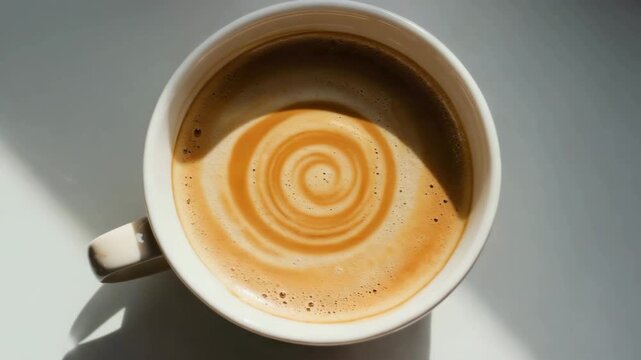 Six Cups of Coffee with Milk Cream Swirls on White Table