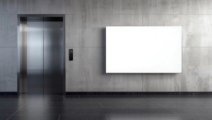 Blank Lcd screen media disply on wall Indoor Building with elevator 