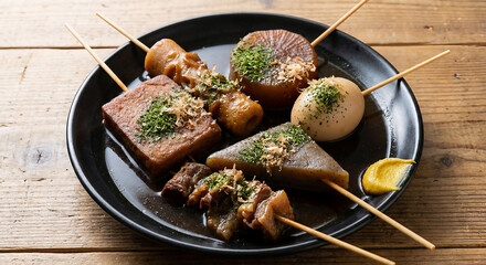 静岡おでんの盛り合わせ、熱々で美味しい日本の冬の味覚