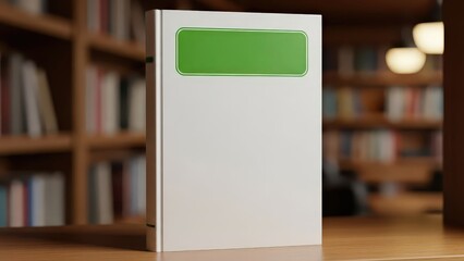 White book mockup with green chromakey label for library display