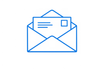 Receiving or sending digital mail with an open envelope and letter line art icon on a transparent background