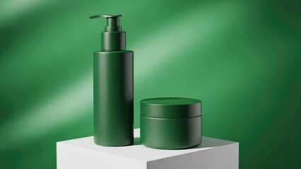 Premium matte skincare mockup on white pedestal with chromakey green background