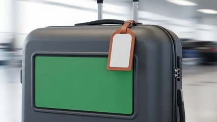 Gray travel suitcase mockup with green chroma key panel and copy space
