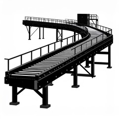 Industrial Conveyor Belt System With Black Metal Structure And Roller Tracks On White Background Industrial Automation Logistics