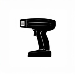 Black Silhouette of a Handheld Barcode Scanner Device with White Background and Barcode Detail for Retail and Inventory Management