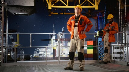 Impatient agitated engineer with hard hat pacing the floor and being nervous, thinking about...