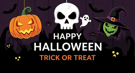 Halloween celebration with spooky characters