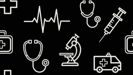 Fototapeta premium Medical Icons Collection on Black Background.