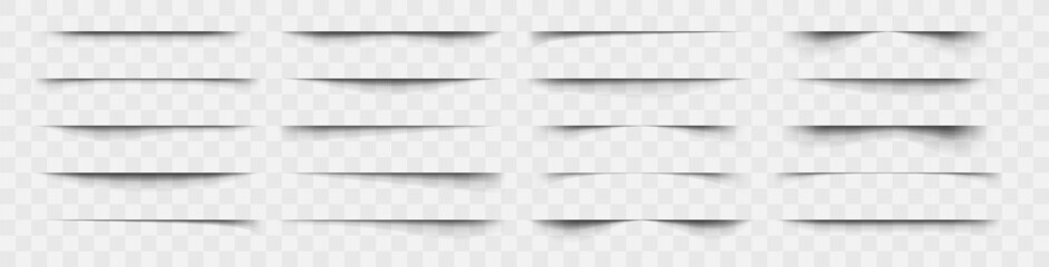 Realistic page shadow effect set. Horizontal overlay shadow for sheet, card, flyer, packing, banner on transparent background, vector illustration © ksania