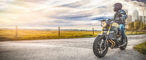 motorbike on the road having a break on a motorcycle tour / journey © AA+W