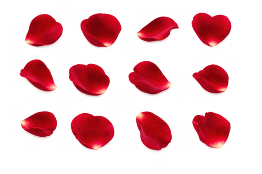 Red rose petals fluttering, forming a heart shape for love, romance, wedding, valentine's day, and celebration designs - Powered by Adobe
