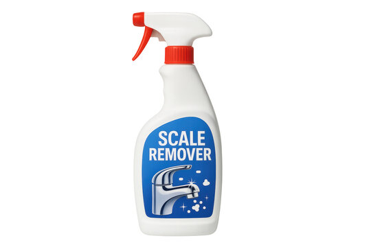 Scale remover cleaning product in a white spray bottle for bathroom hygiene