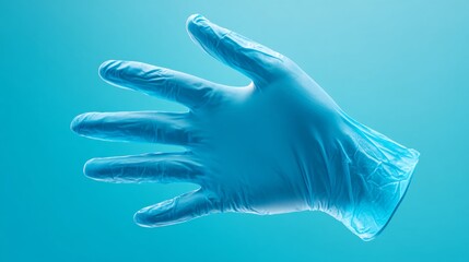 Hand with blue medical glove making signs