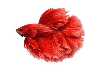Fototapeta premium Red betta fish swimming elegantly, displaying vibrant fins and flowing tail on a transparent background