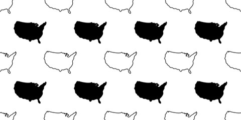 Seamless pattern of USA map silhouettes and outlines on a white background for travel themes