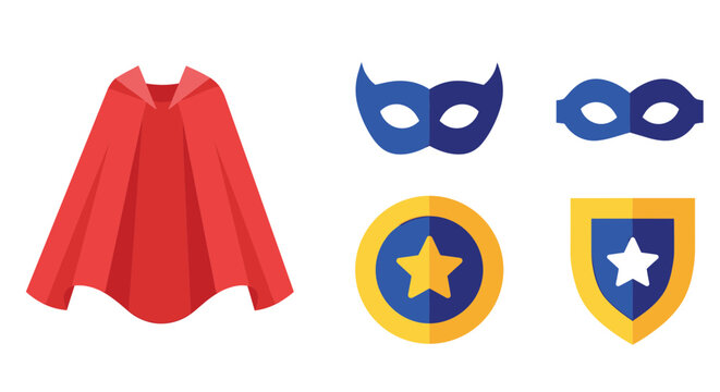 Superhero costume accessories including cape and masks