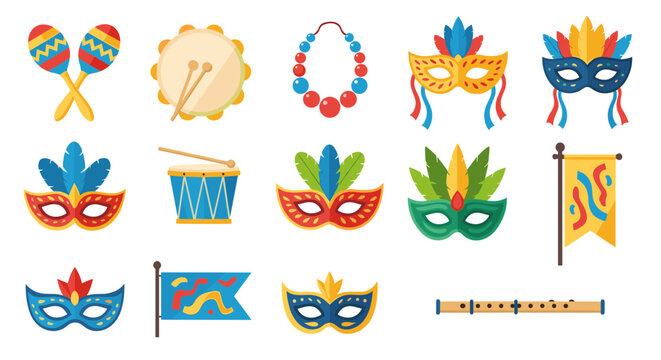 Colorful carnival masks and musical instruments for festive occasions