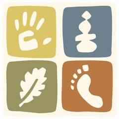 Obraz premium Minimalist Organic Nature Icons with Leaf and Human Silhouette