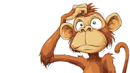 Fototapeta premium Confused Cartoon Monkey on White Background Vector Illustration