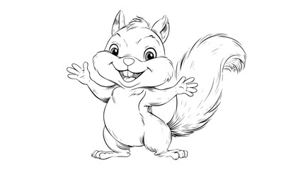 Obraz premium Cheerful Cartoon Squirrel Waving with Both Hands and Smiling Vector Illustration