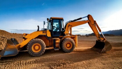 Heavy Machinery Backhoe Loader on Construction Site.