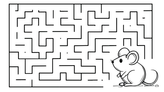 Adorable Mouse in Maze Seeking Cheese Vector Illustration for Kids Puzzle Game Design