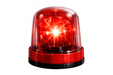Red emergency light flashing, providing alert and warning signal, indicating danger and urgency, transparent background