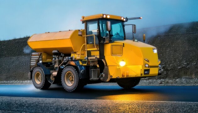 Heavy Duty Yellow Dump Truck on Road.