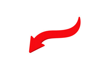 Red arrow icon pointing down and right, showing direction, navigation, decline, statistics, download, and business concept