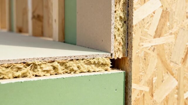 Medium shot showcasing the assembly of biodegradable components in building walls focusing on the integration of compostable and ecocompatible materials for green architecture.